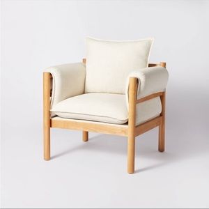STUDIO MCGEE NEW Arbon Wood Dowel Accent Chair w Cushion Arms Natural Linen